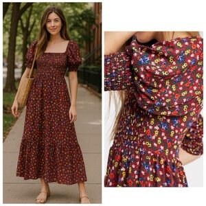 ASOS Burgundy Floral Maxi Dress with Puff Sleeves